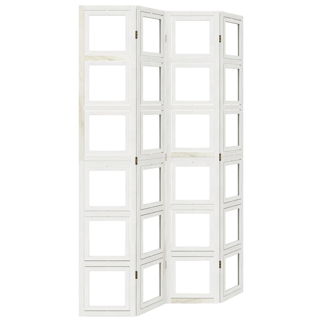 Divisorio Ambienti 4Pannelli Bianco Legno Massello di Paulownia - homemem39