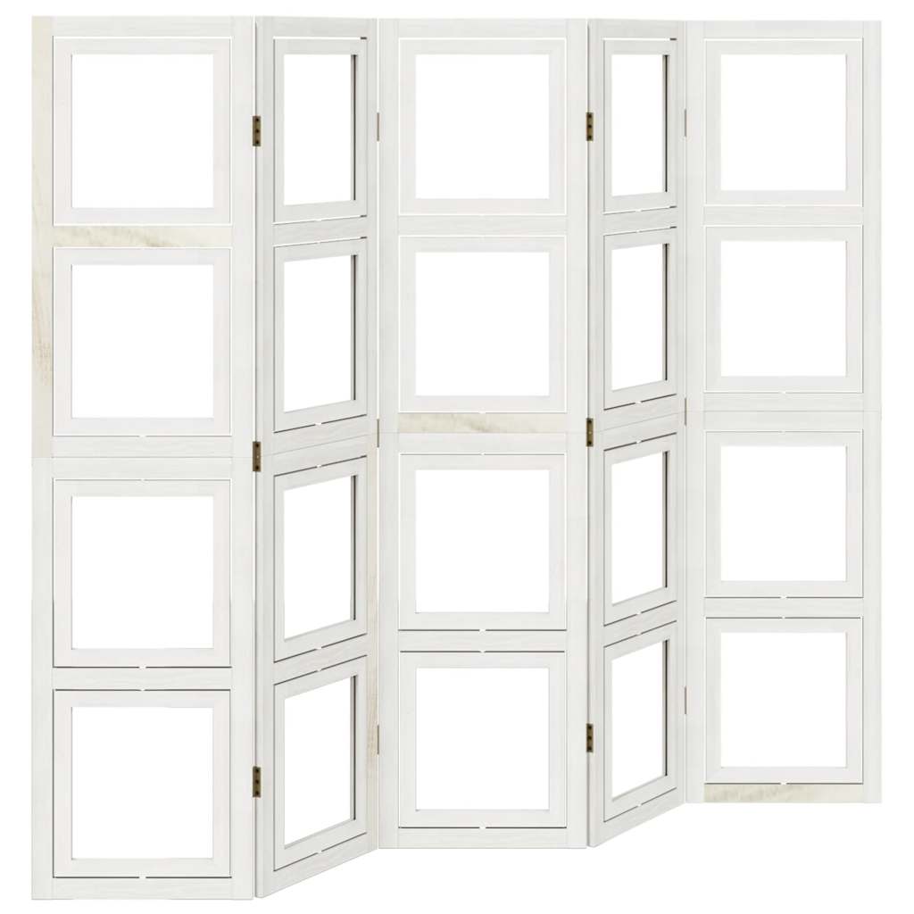Divisorio Ambienti 5Pannelli Bianco Legno Massello di Paulownia - homemem39