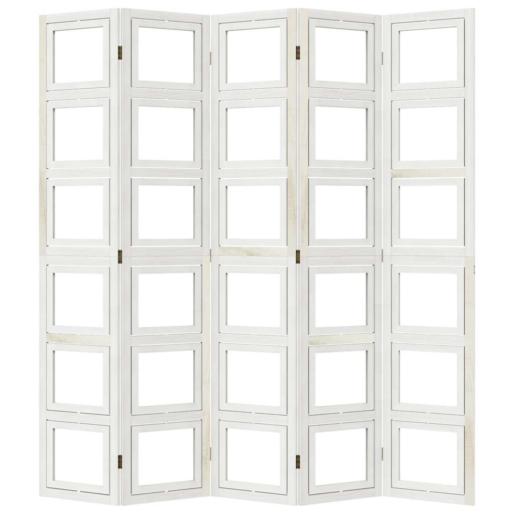 Divisorio Ambienti 5Pannelli Bianco Legno Massello di Paulownia - homemem39