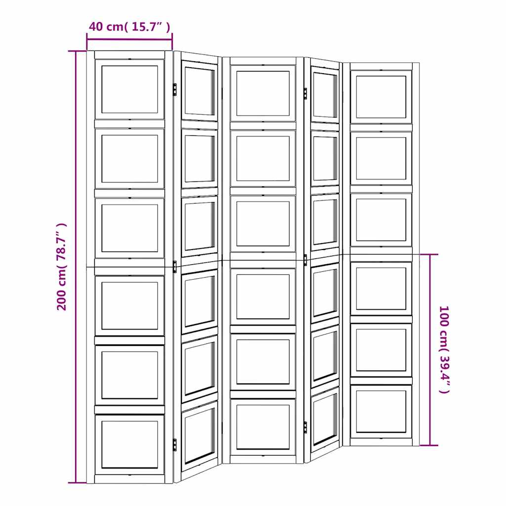 Divisorio Ambienti 5Pannelli Bianco Legno Massello di Paulownia