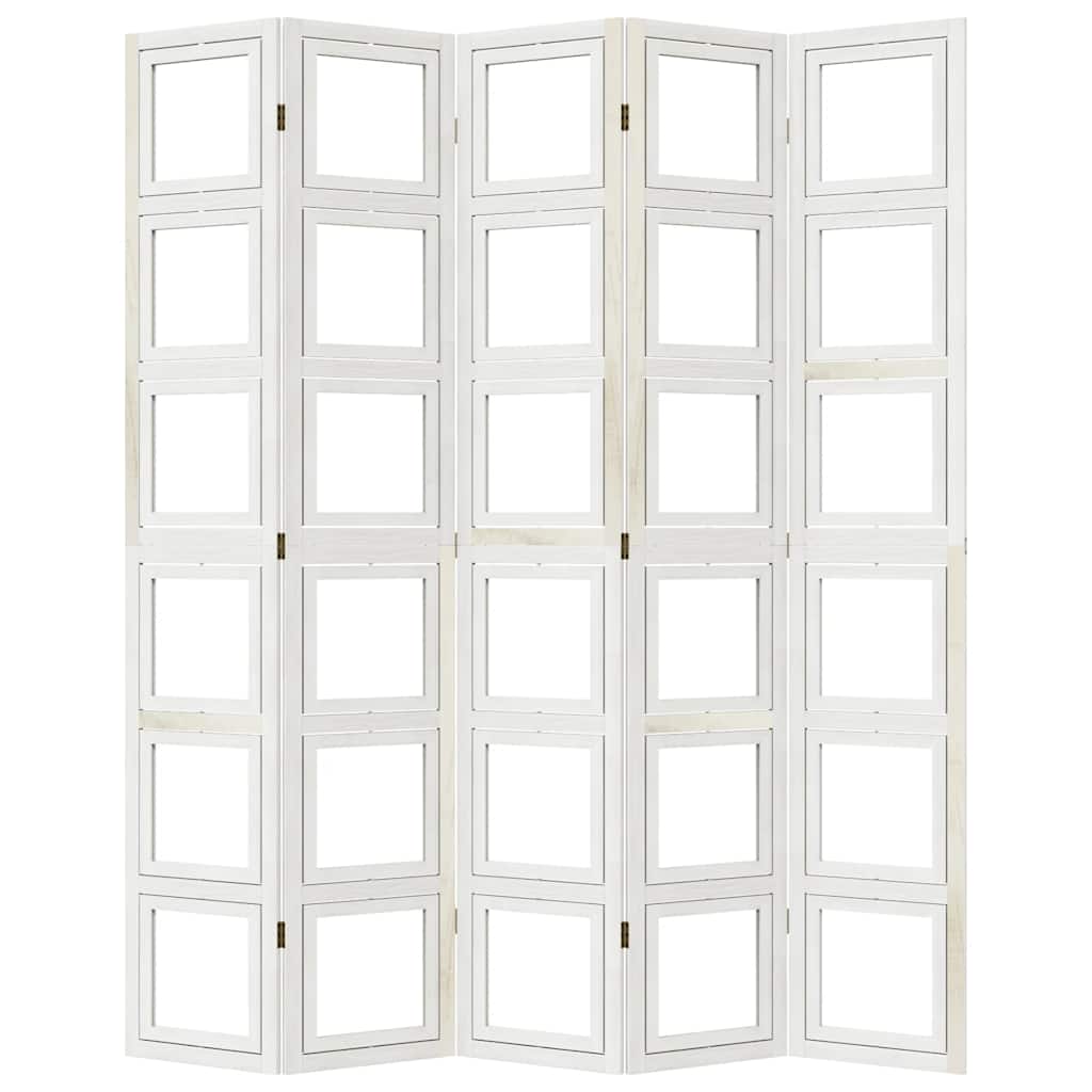 Divisorio Ambienti 5Pannelli Bianco Legno Massello di Paulownia - homemem39