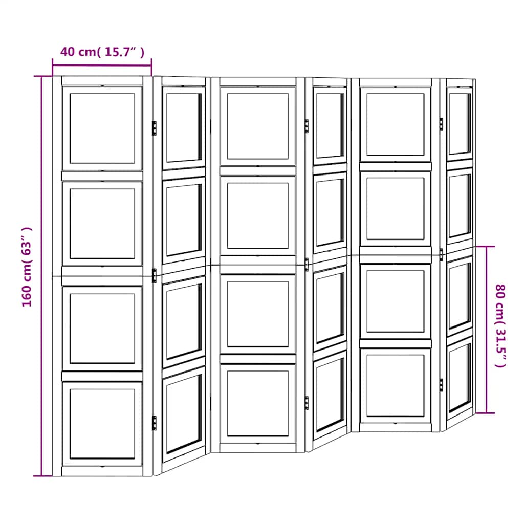 Divisorio Ambienti 6Pannelli Bianco Legno Massello di Paulownia - homemem39