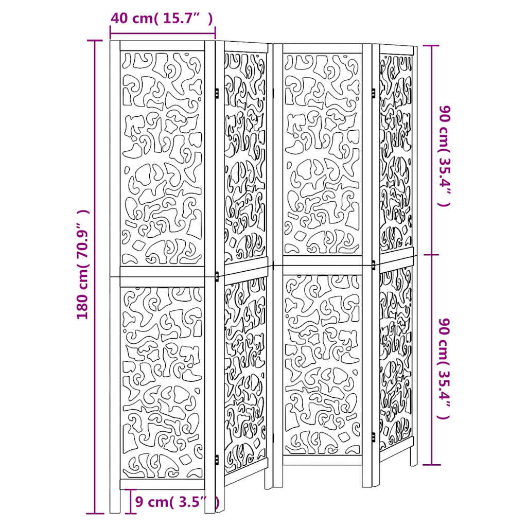 Divisorio Ambienti 4Pannelli Bianco Legno Massello di Paulownia | homemem39