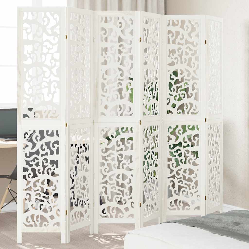 Divisorio Ambienti 6Pannelli Bianco Legno Massello di Paulownia - homemem39