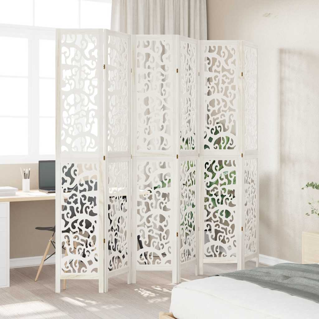 Divisorio Ambienti 6Pannelli Bianco Legno Massello di Paulownia - homemem39