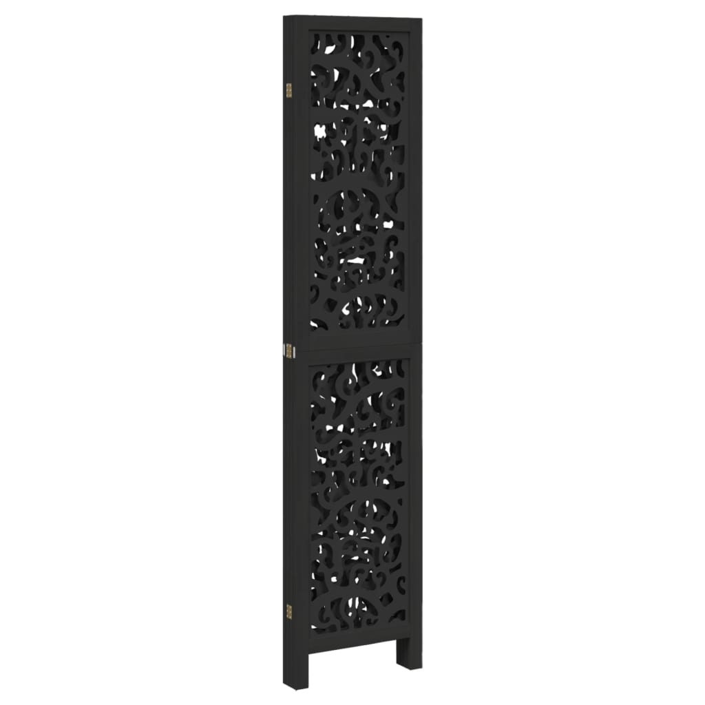 Divisorio Ambienti 4 Pannelli Nero Legno Massello di Paulownia - homemem39
