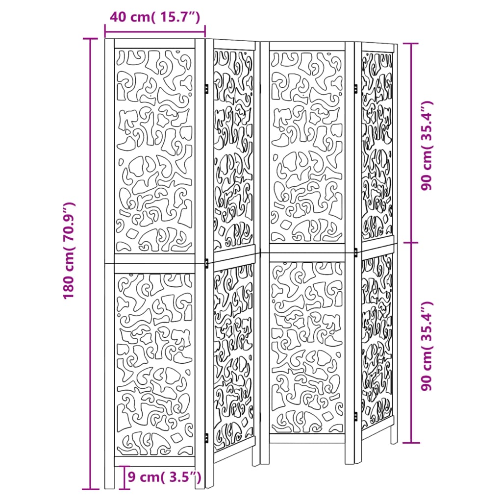 Divisorio Ambienti 4 Pannelli Nero Legno Massello di Paulownia - homemem39