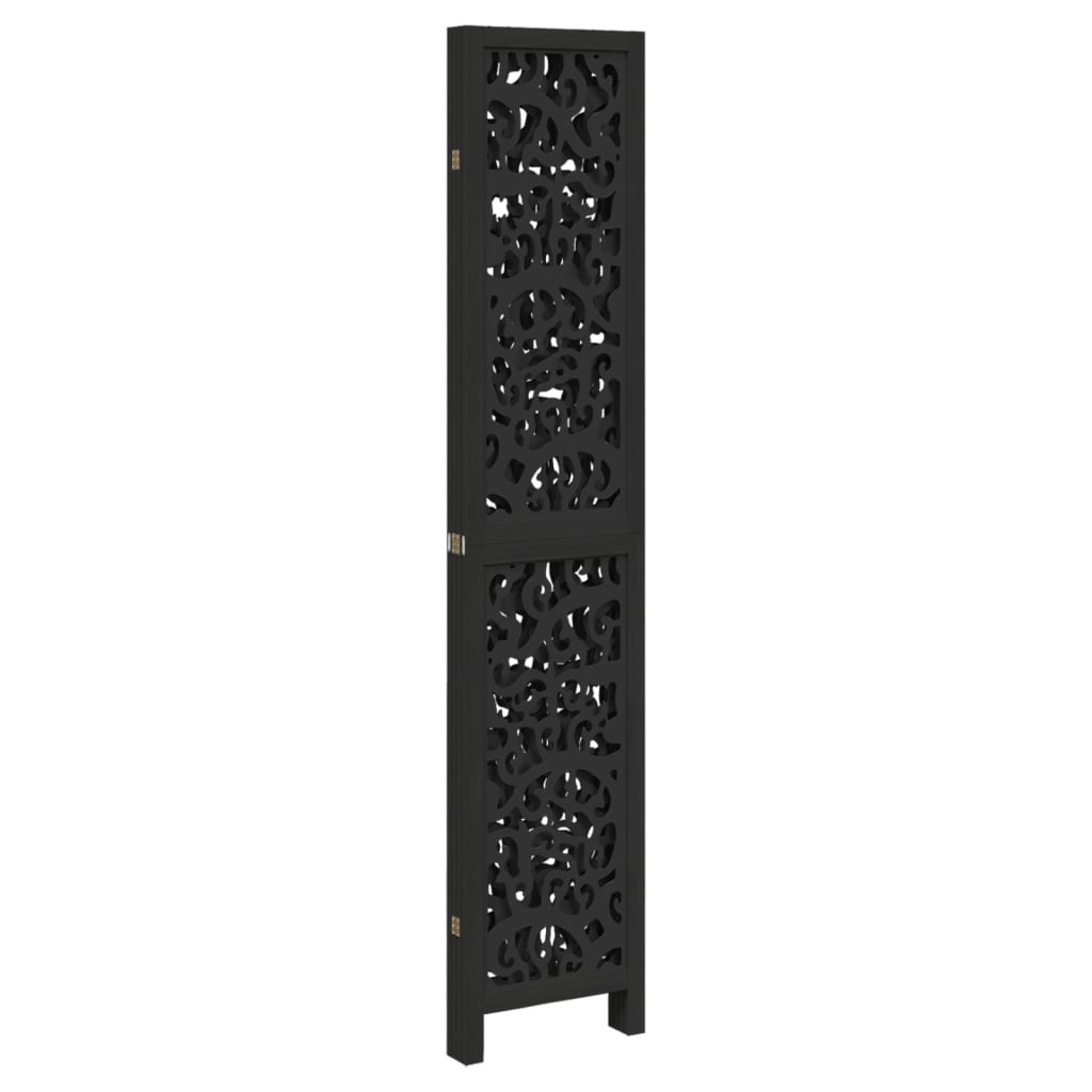 Divisorio Ambienti 4 Pannelli Nero Legno Massello di Paulownia - homemem39