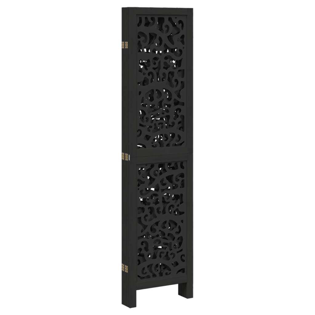 Divisorio Ambienti 5 Pannelli Nero Legno Massello di Paulownia - homemem39
