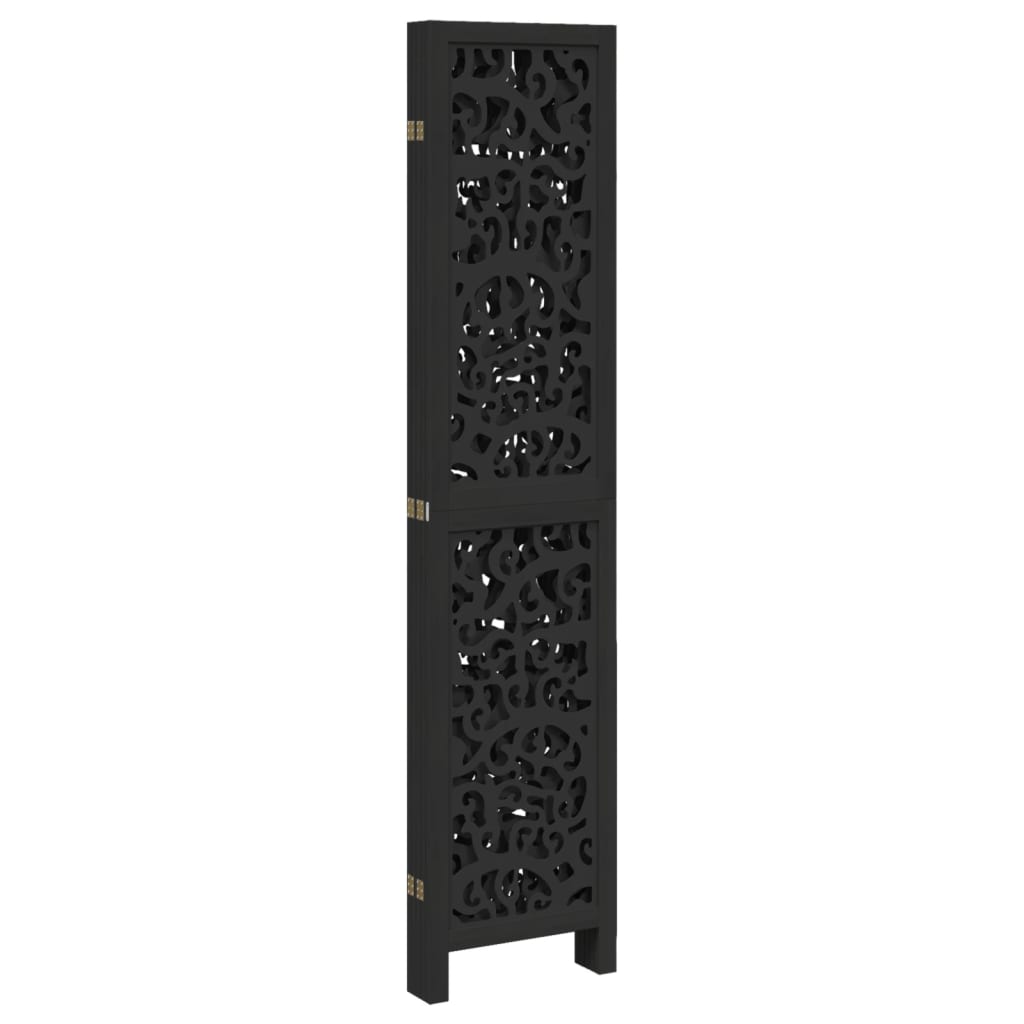 Divisorio Ambienti 5 Pannelli Nero Legno Massello di Paulownia - homemem39