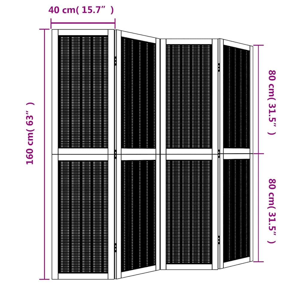 Divisorio Ambienti 4 Pannelli Marrone Legno Massello Paulownia