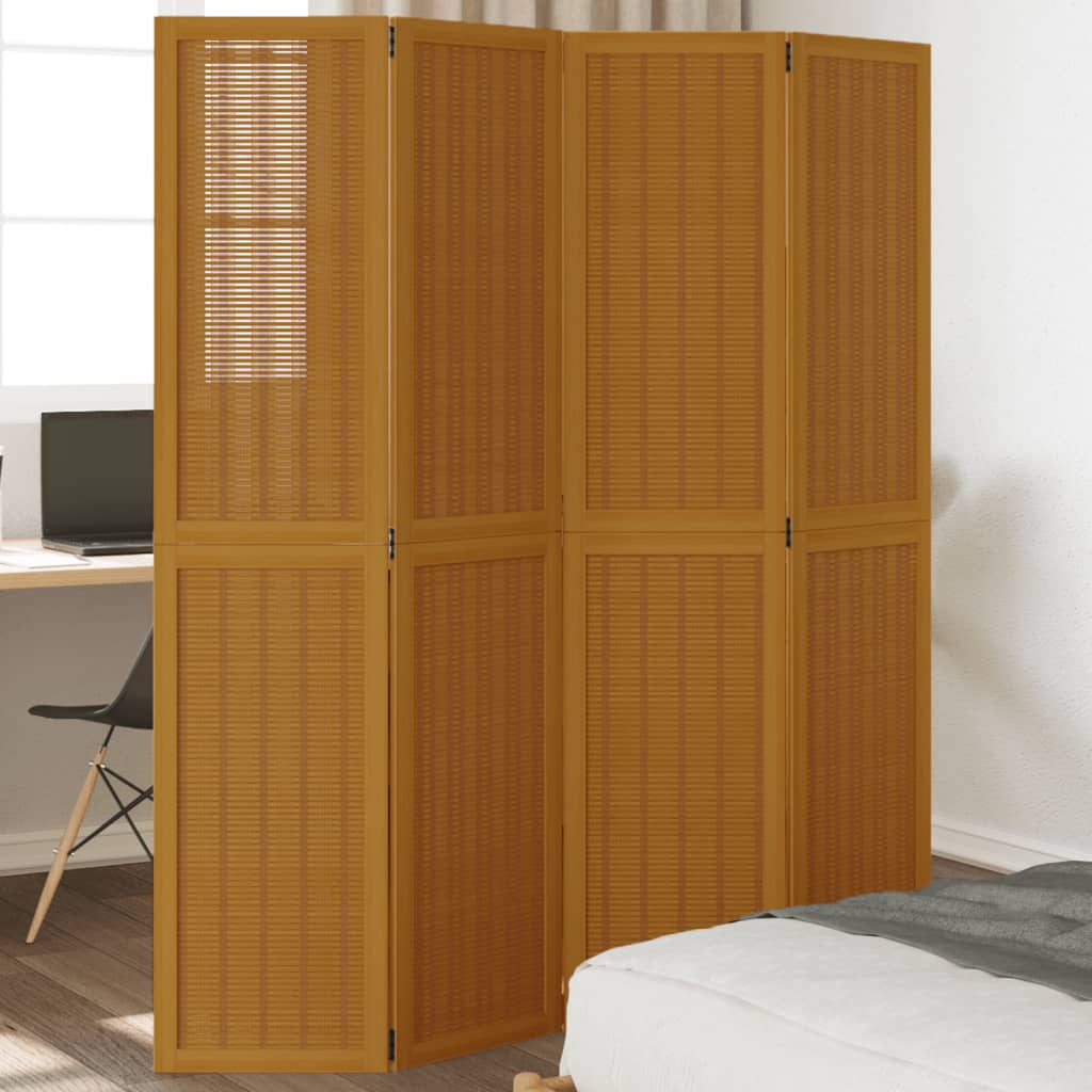 Divisorio Ambienti 4 Pannelli Marrone Legno Massello Paulownia - homemem39