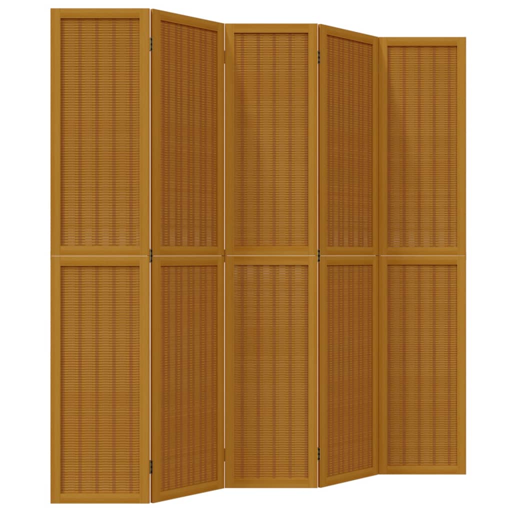 Divisorio Ambienti 5 Pannelli Marrone Legno Massello Paulownia - homemem39