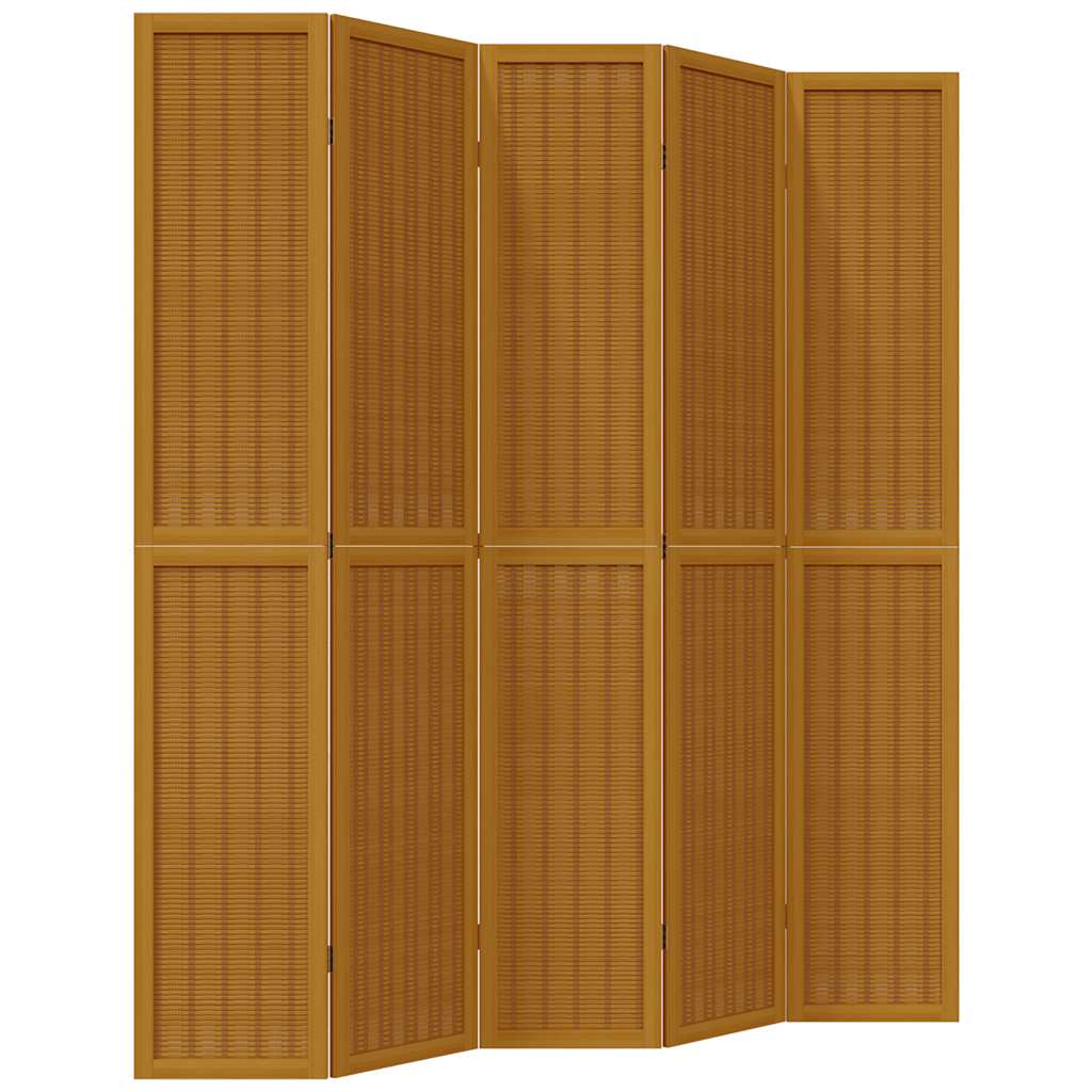 Divisorio Ambienti 5 Pannelli Marrone Legno Massello Paulownia - homemem39