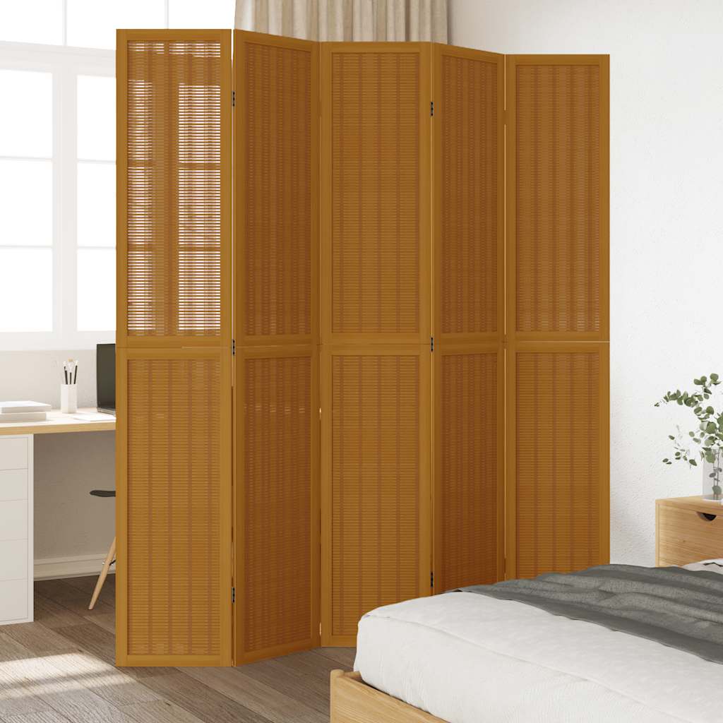 Divisorio Ambienti 5 Pannelli Marrone Legno Massello Paulownia - homemem39