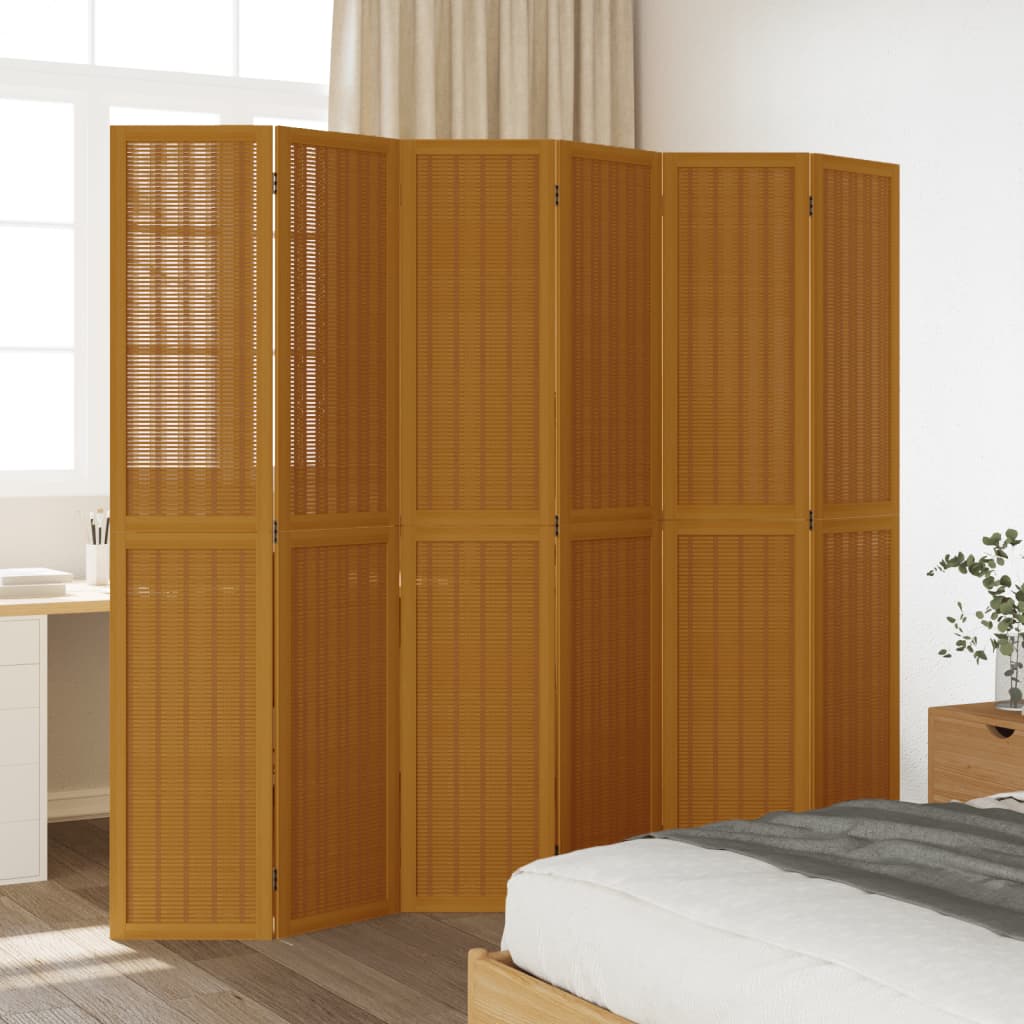 Divisorio Ambienti 6 Pannelli Marrone Legno Massello Paulownia - homemem39