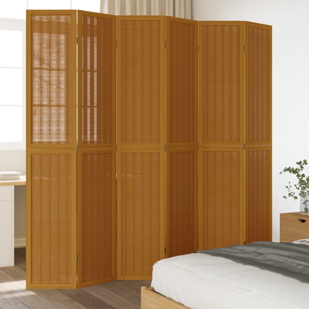 Divisorio Ambienti 6 Pannelli Marrone Legno Massello Paulownia - homemem39