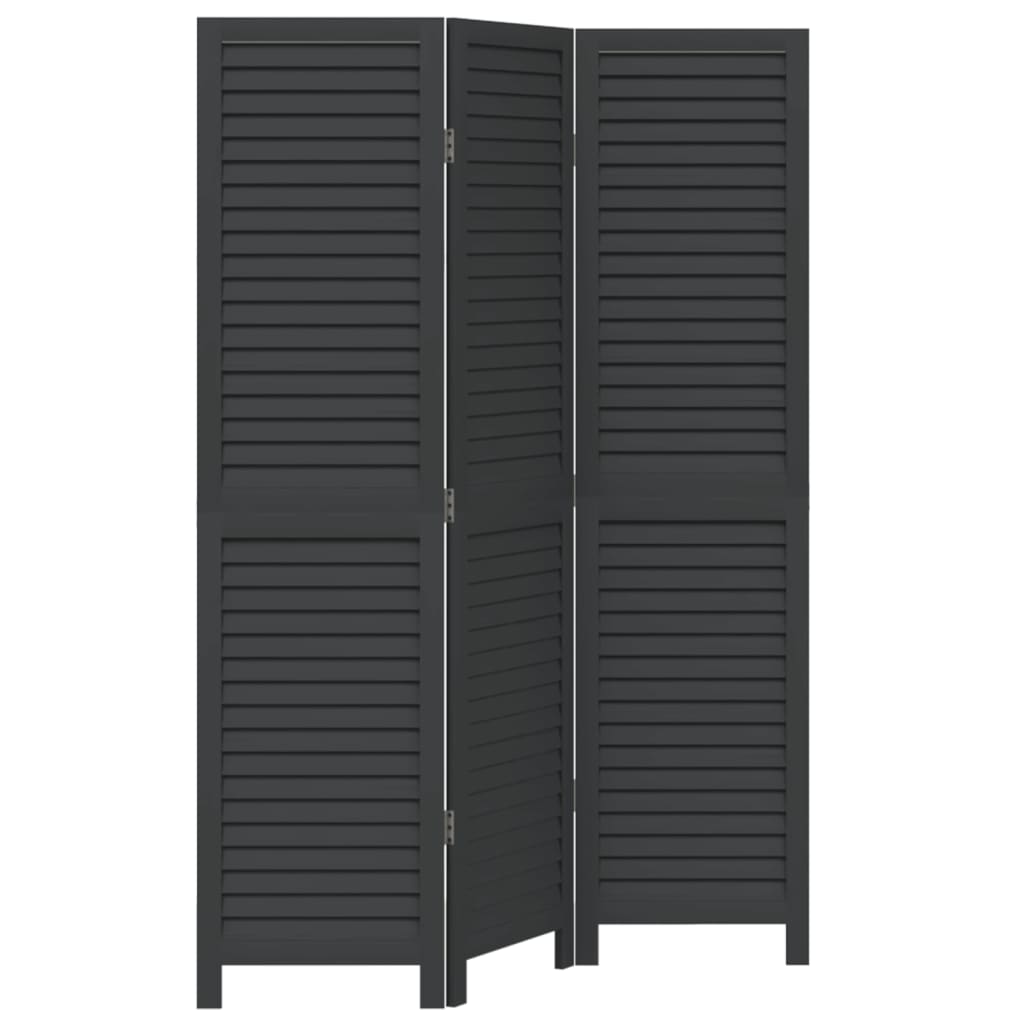 Divisorio Ambienti 3 Pannelli Nero Legno Massello di Paulownia - homemem39