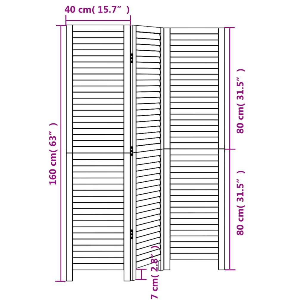 Divisorio Ambienti 3 Pannelli Nero Legno Massello di Paulownia - homemem39
