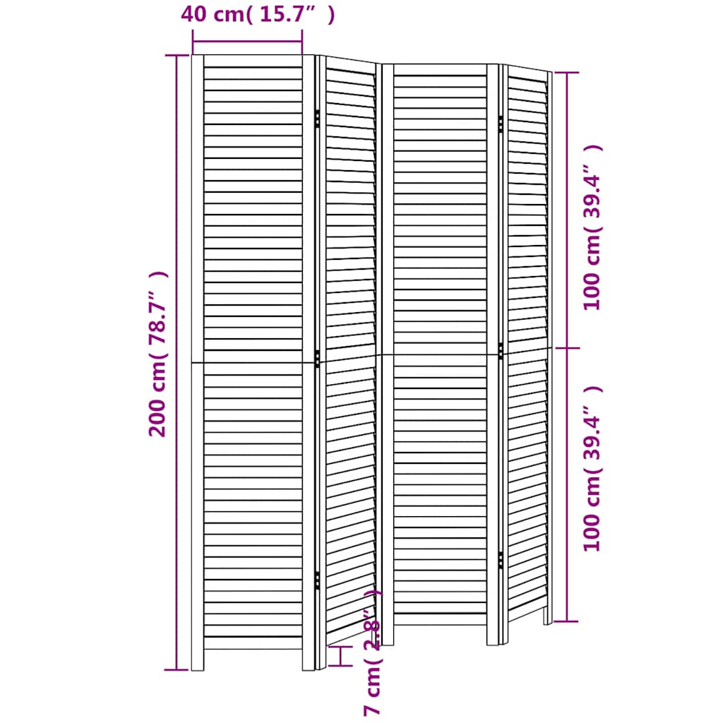 Divisorio Ambienti 4 Pannelli Nero Legno Massello di Paulownia | homemem39