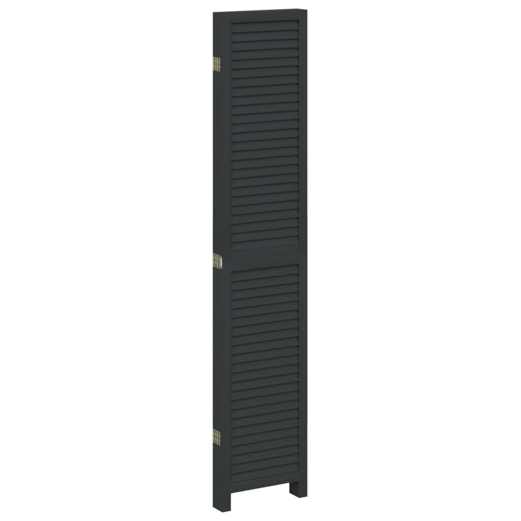 Divisorio Ambienti 5 Pannelli Nero Legno Massello di Paulownia - homemem39