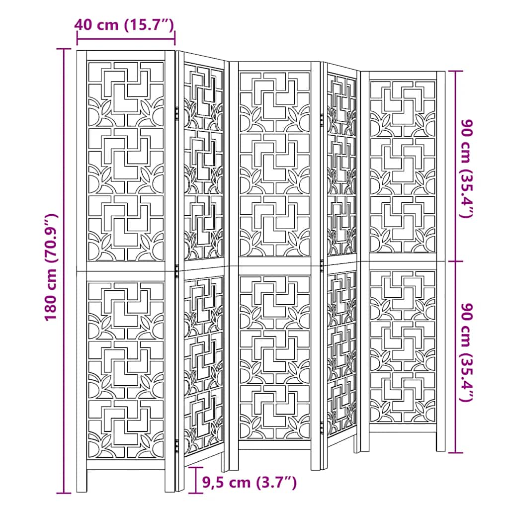 Divisorio Ambienti 5 Pannelli Marrone Legno Massello Paulownia - homemem39