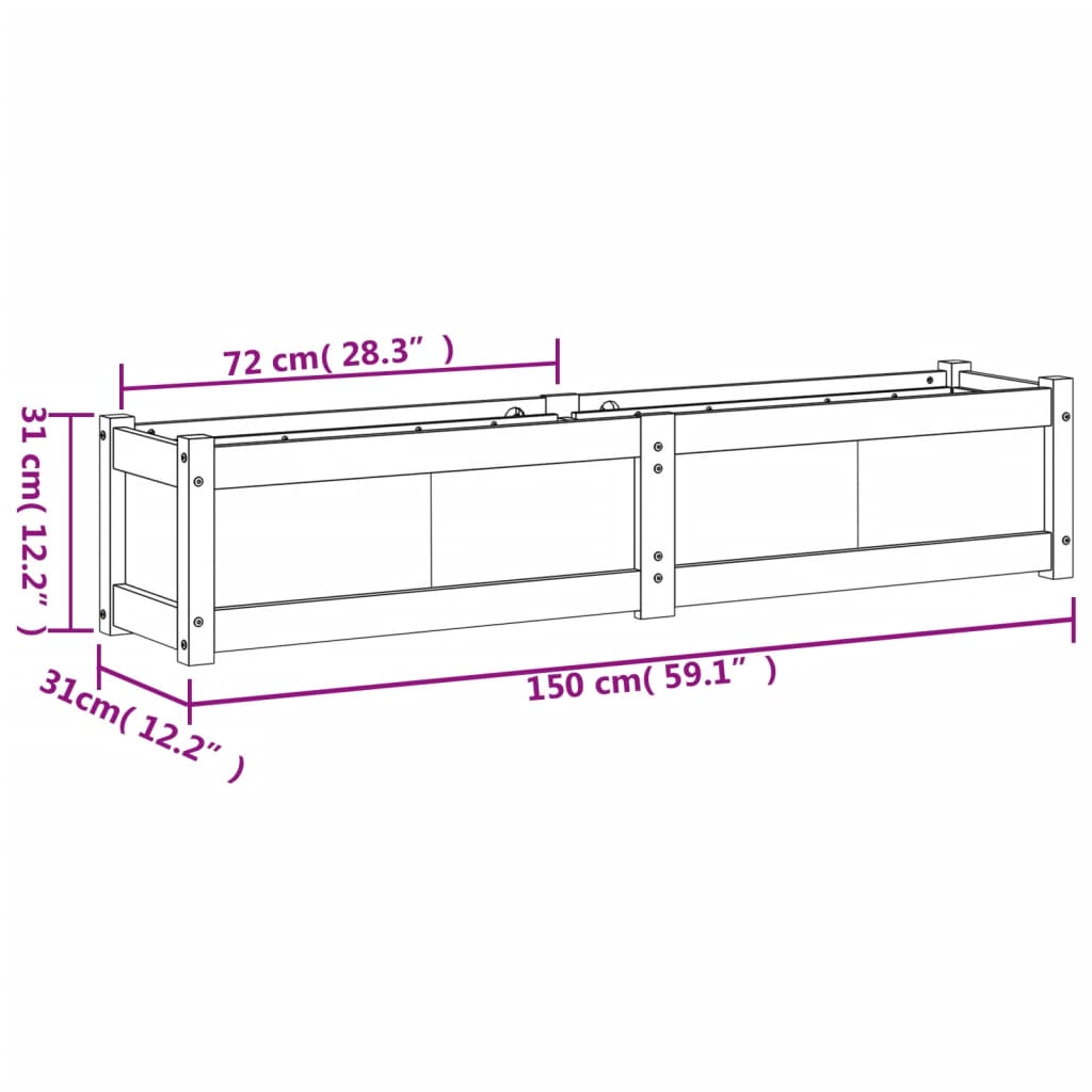 Fioriera da Giardino Bianca 150x31x31 cm Legno Massello di Pino | homemem39