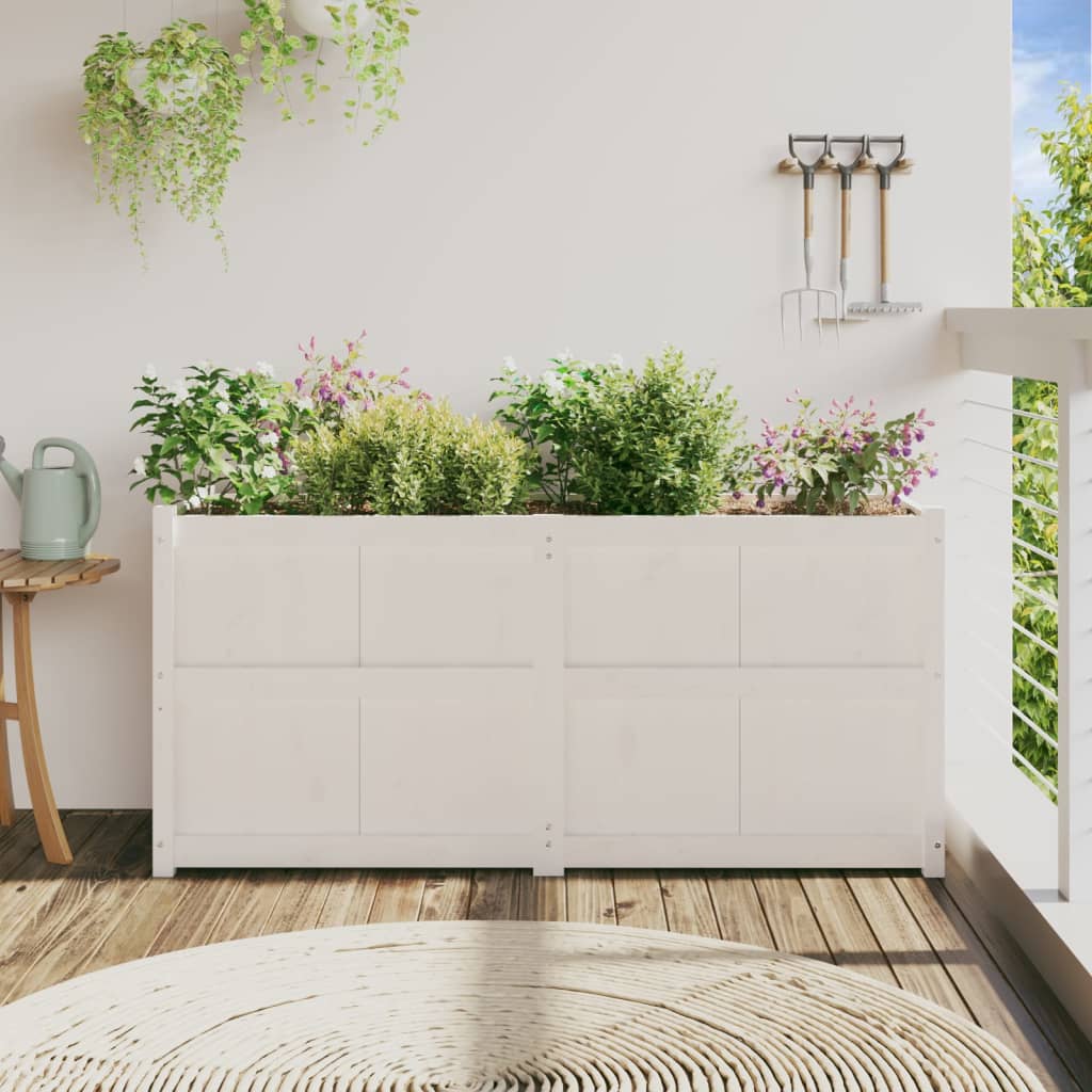 Fioriera da Giardino Bianca 150x50x70 cm Legno Massello di Pino - homemem39