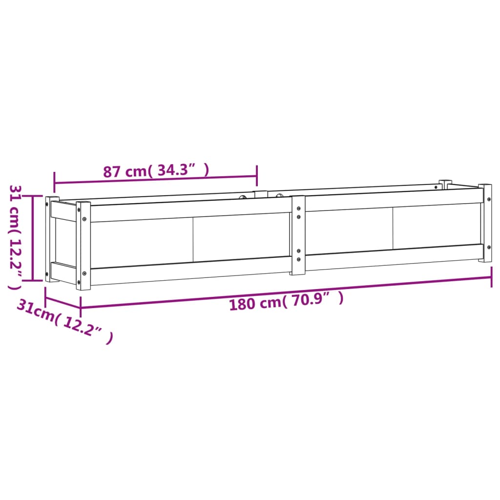 Fioriera da Giardino 180x31x31 cm in Legno di Pino Impregnato - homemem39