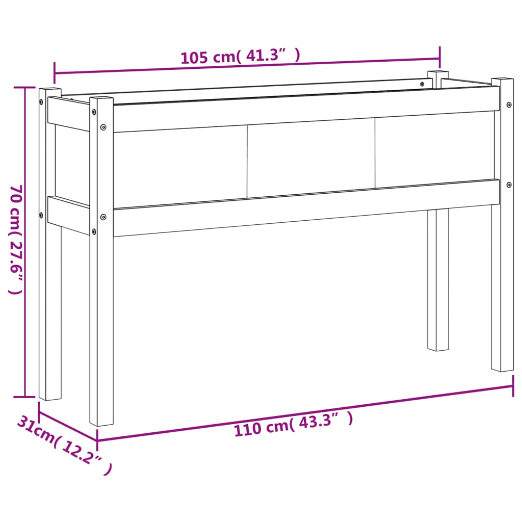 Fioriera Giardino con Gambe 110x31x70 cm Legno Massello Pino - homemem39