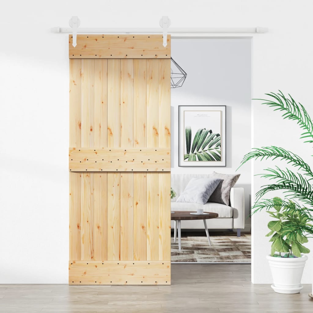 Porta Scorrevole con Set Hardware 85x210 cm Legno Massello Pino - homemem39