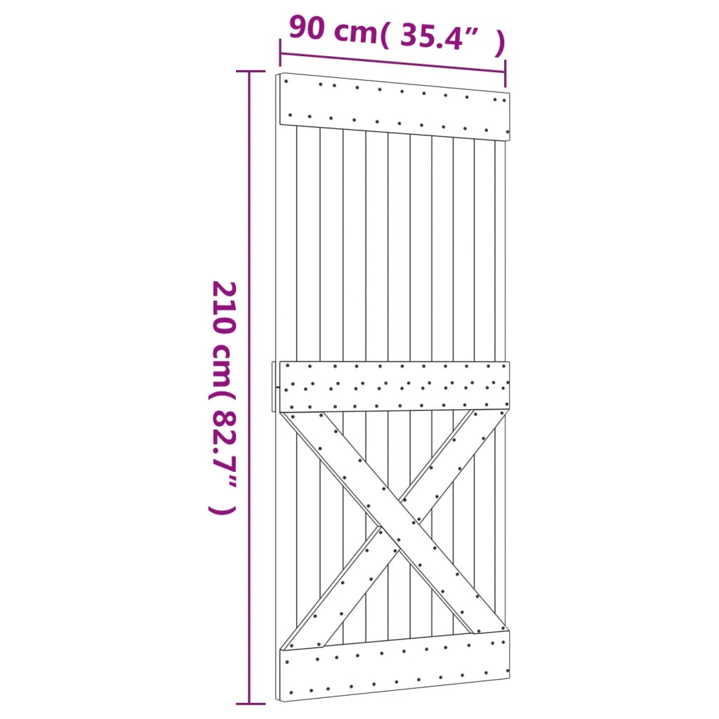 Porta Scorrevole con Set Hardware 90x210 cm Legno Massello Pino - homemem39