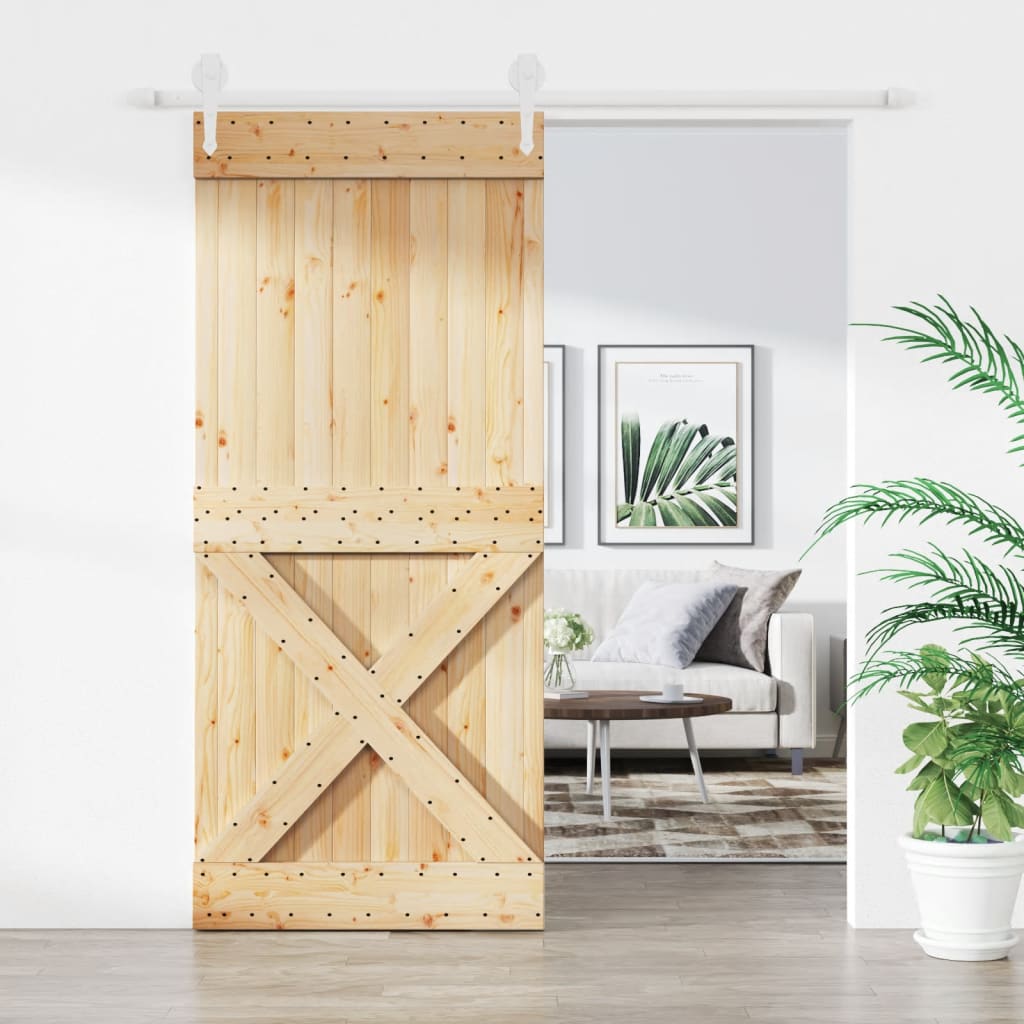 Porta Scorrevole con Set Hardware 90x210 cm Legno Massello Pino - homemem39