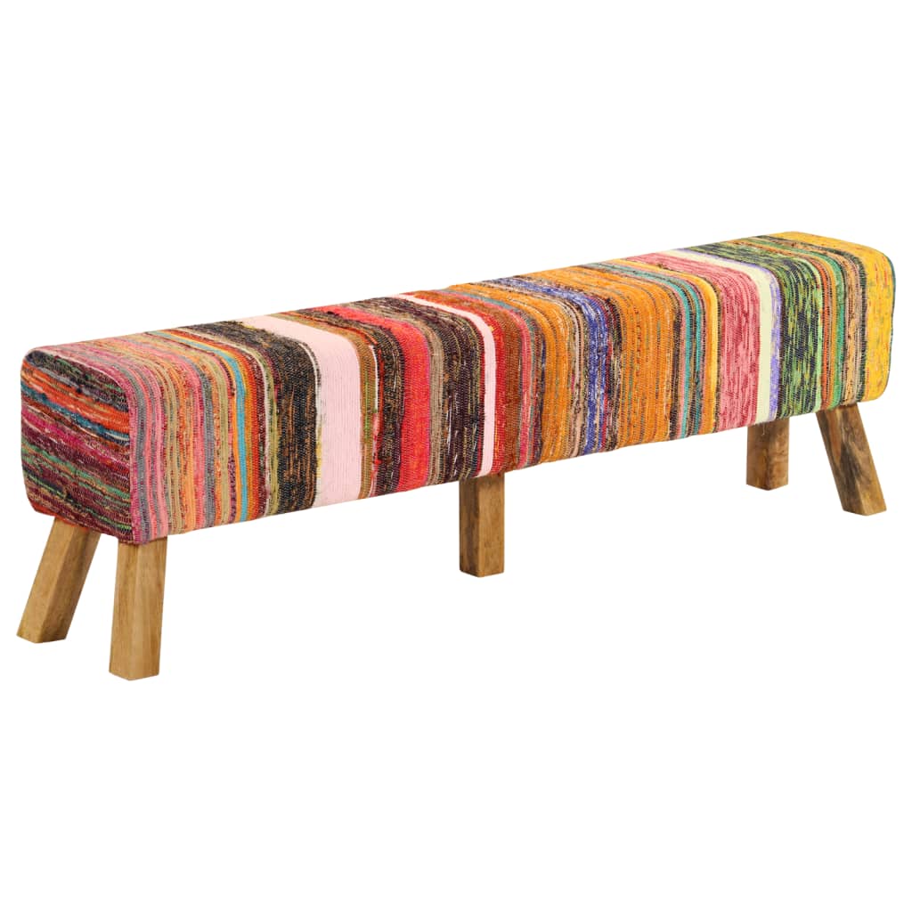 Panca Multicolore 160 cm Tessuto Chindi e Legno Massello Mango | homemem39