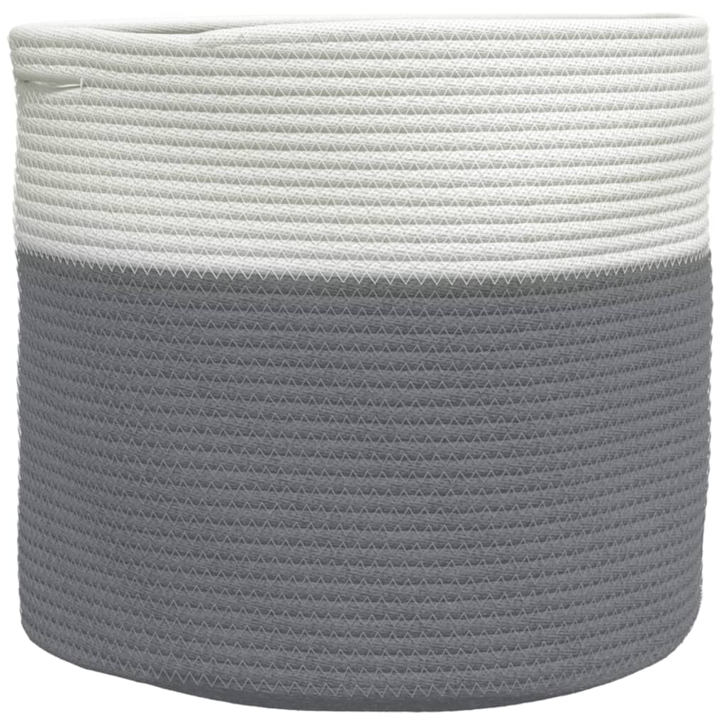 Cestino Portaoggetti Grigio e Bianco Ø40x35 cm in Cotone - homemem39