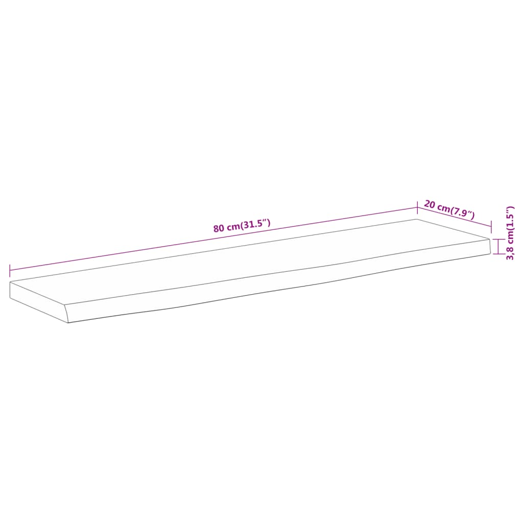 Mensola a Muro 80x20x3,8cm Rettangolare Legno Acacia Bordi Vivi | homemem39