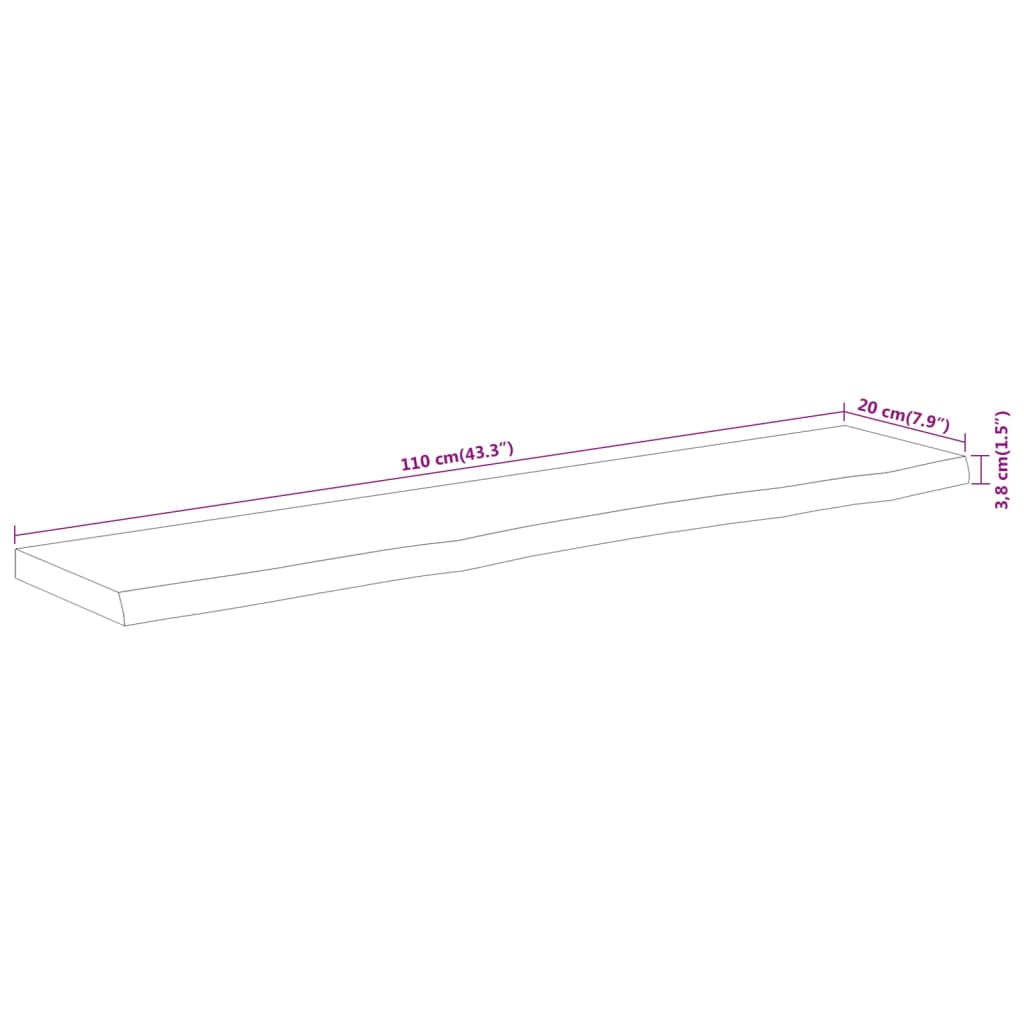 Mensola Muro 110x20x3,8cm Rettangolare Legno Acacia Bordi Vivi | homemem39