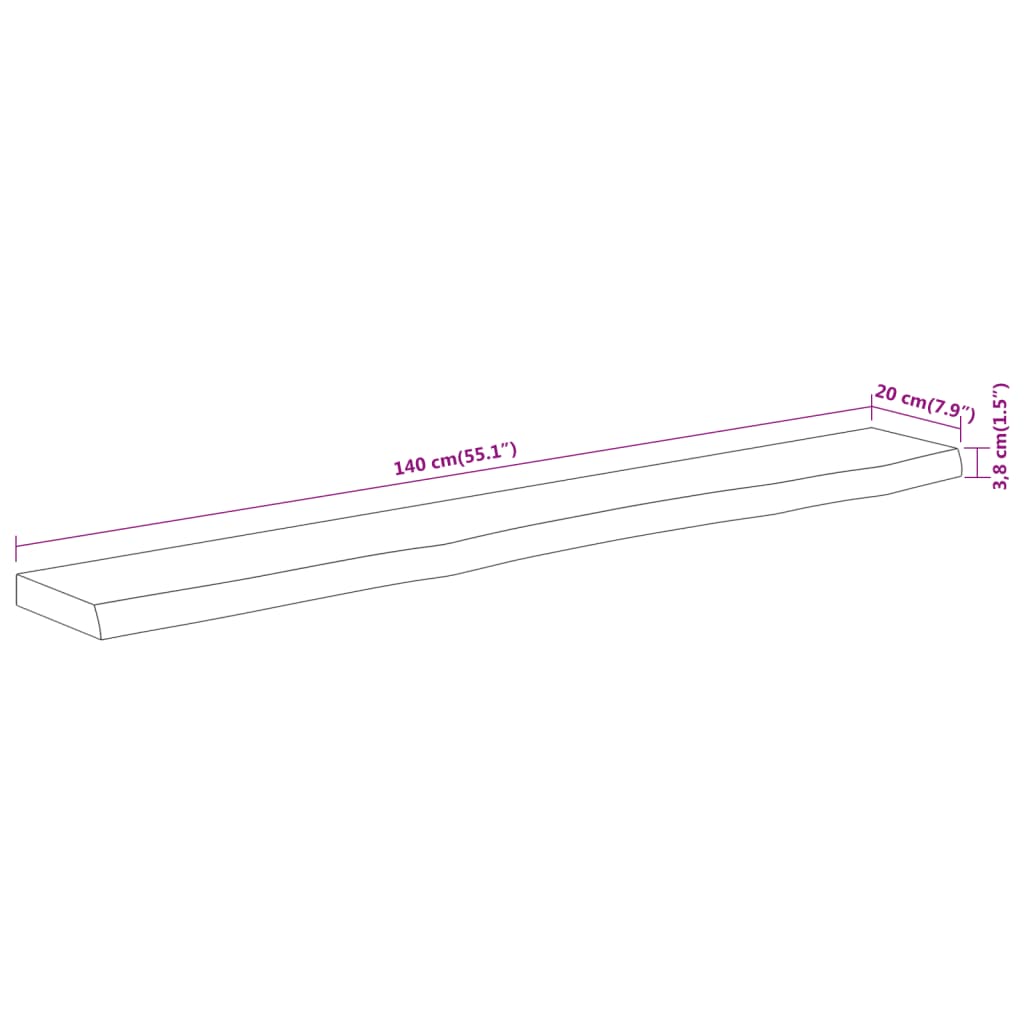 Mensola Muro 140x20x3,8cm Rettangolare Legno Acacia Bordi Vivi | homemem39