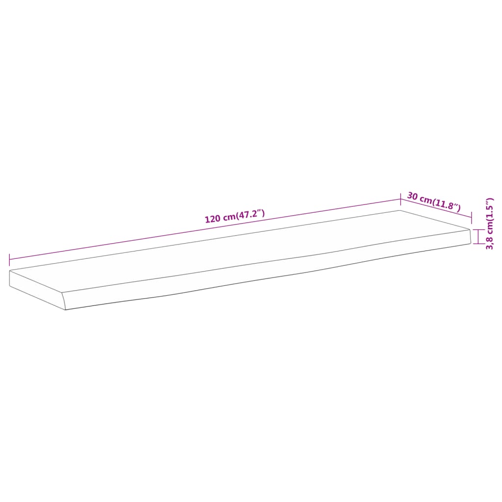 Mensola Muro 120x30x3,8cm Rettangolare Legno Acacia Bordi Vivi | homemem39