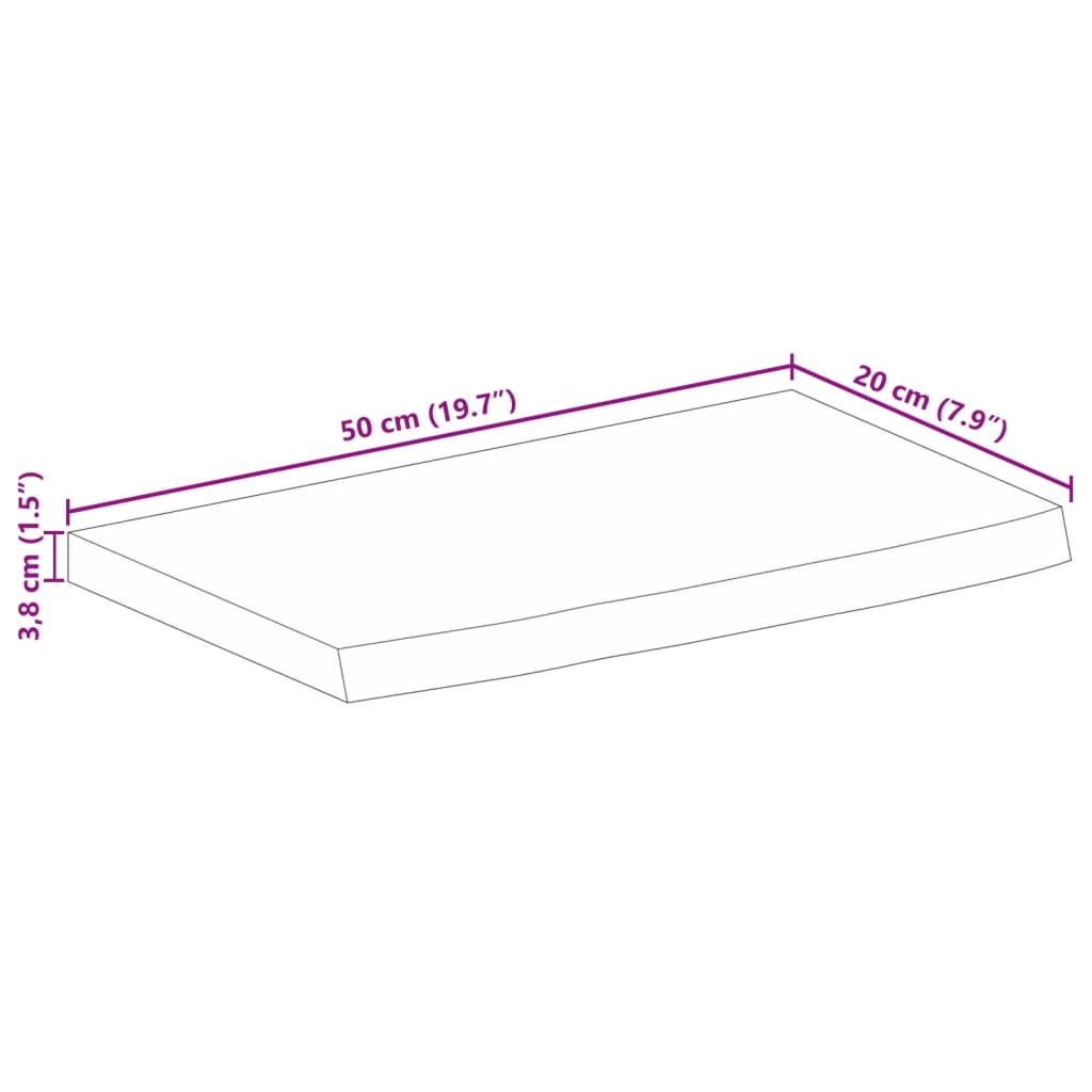 Piano Tavolo Bordi Vivi 50x20x3,8 cm in Legno Massello di Mango | homemem39