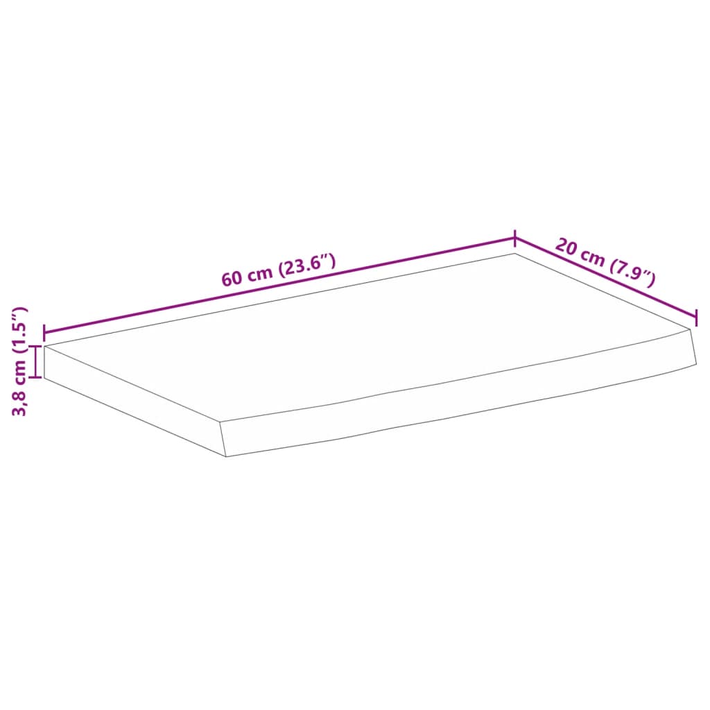 Piano Tavolo Bordi Vivi 60x20x3,8 cm in Legno Massello di Mango | homemem39
