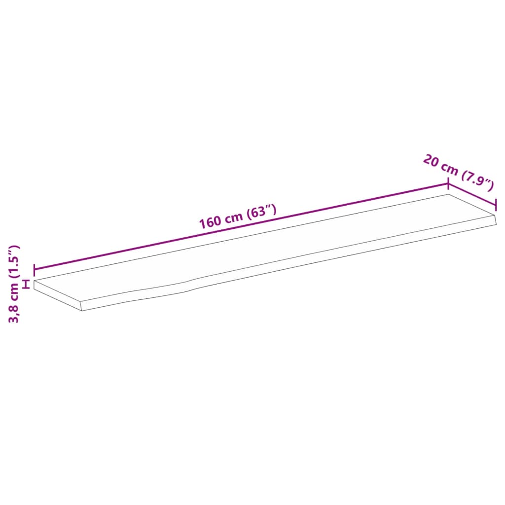 Piano Tavolo Bordi Vivi 160x20x3,8cm in Legno Massello di Mango