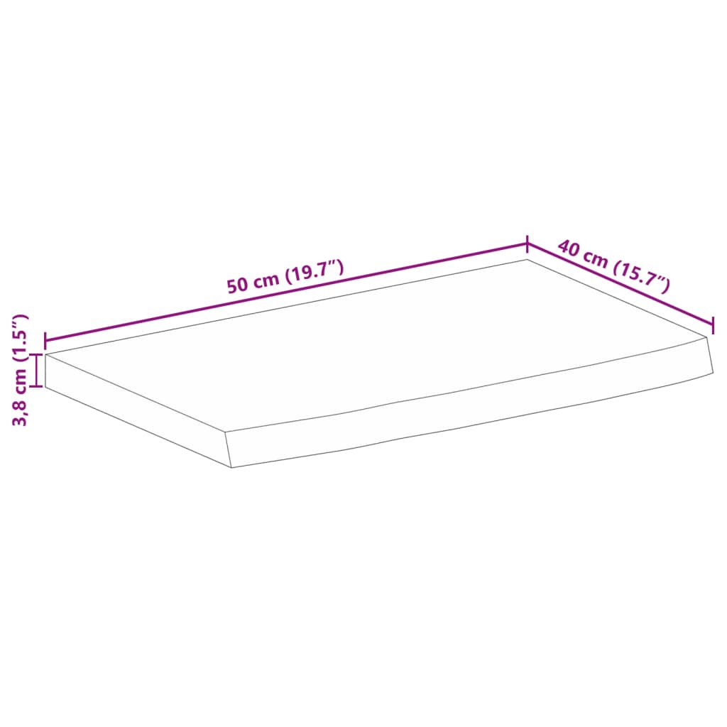 Piano Tavolo Bordi Vivi 50x40x3,8 cm in Legno Massello di Mango