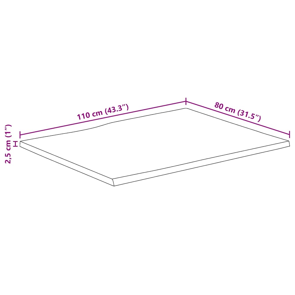 Piano Tavolo 110x80x2,5 cm Bordi Vivi in Legno Massello Mango | homemem39