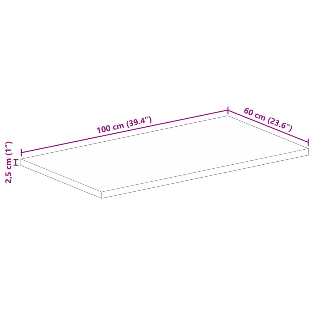 Piano Tavolo 100x60x2,5 cm Rettangolare in Massello di Recupero