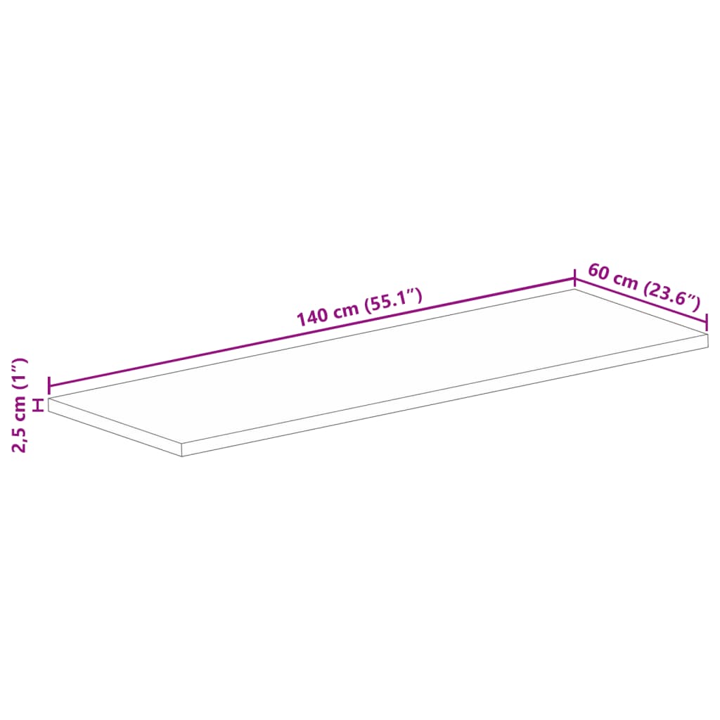 Piano Tavolo 140x60x2,5 cm Rettangolare in Massello di Recupero | homemem39