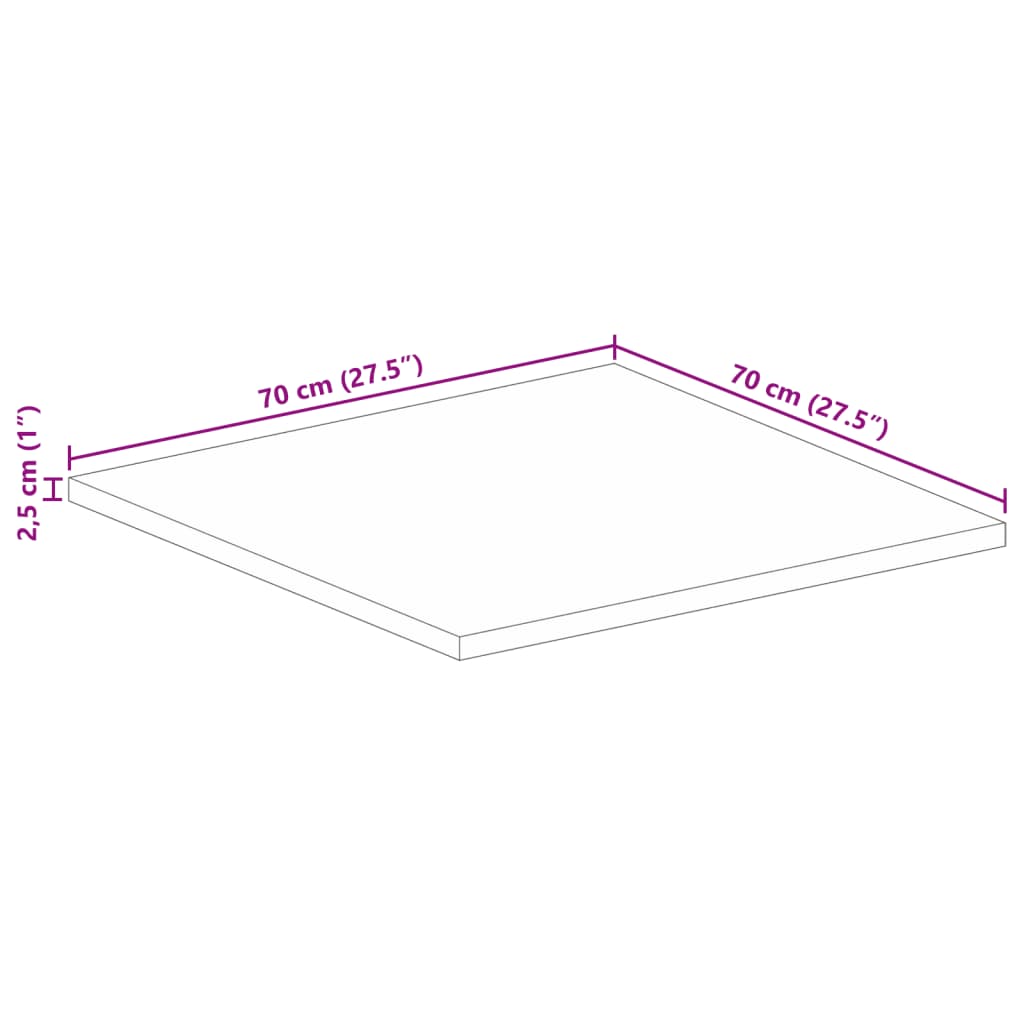 Piano Tavolo 70x70x2,5 cm Quadrato Legno Massello di Recupero | homemem39