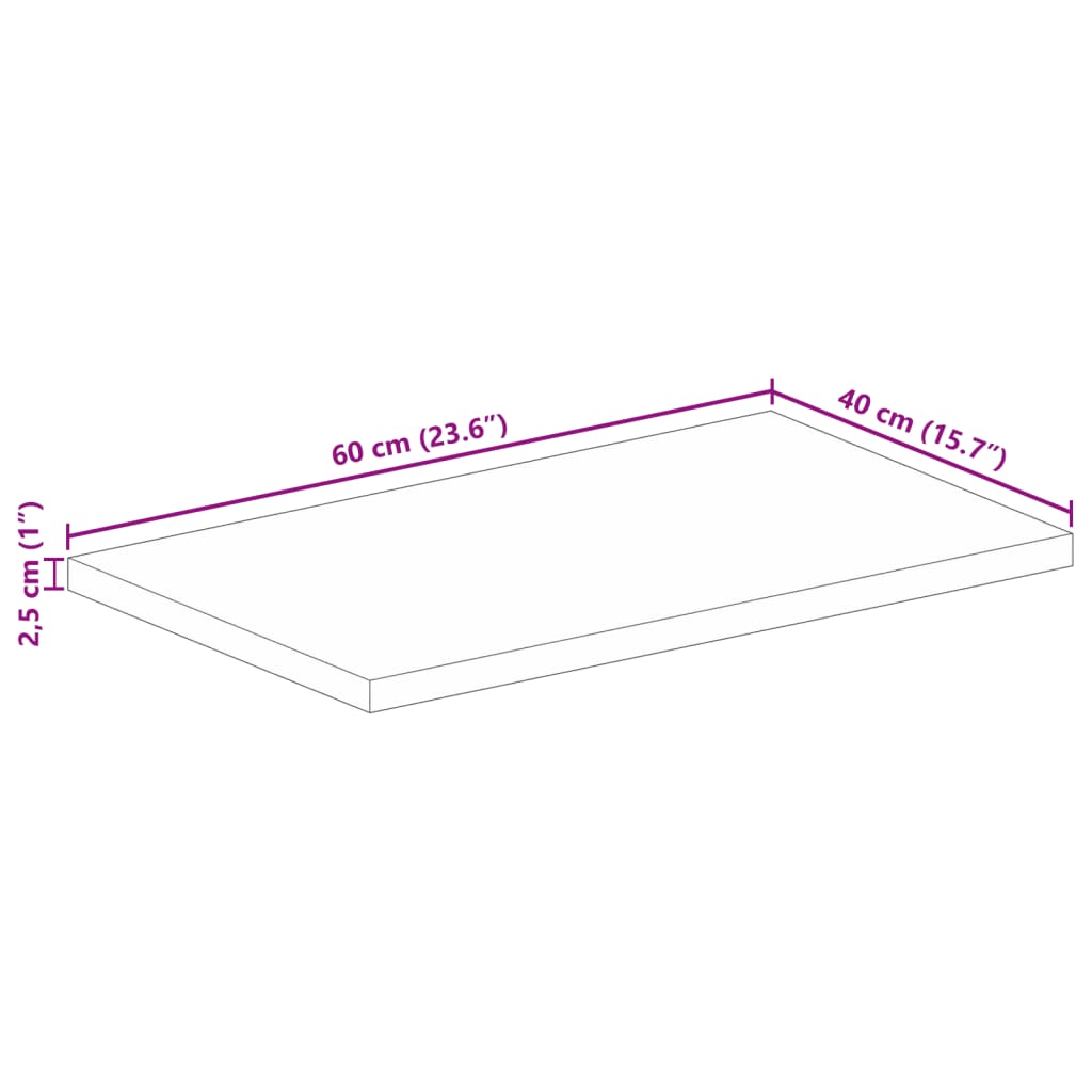 Piano per Tavolo 60x40x2,5 cm Rettangolare Legno Massello Mango