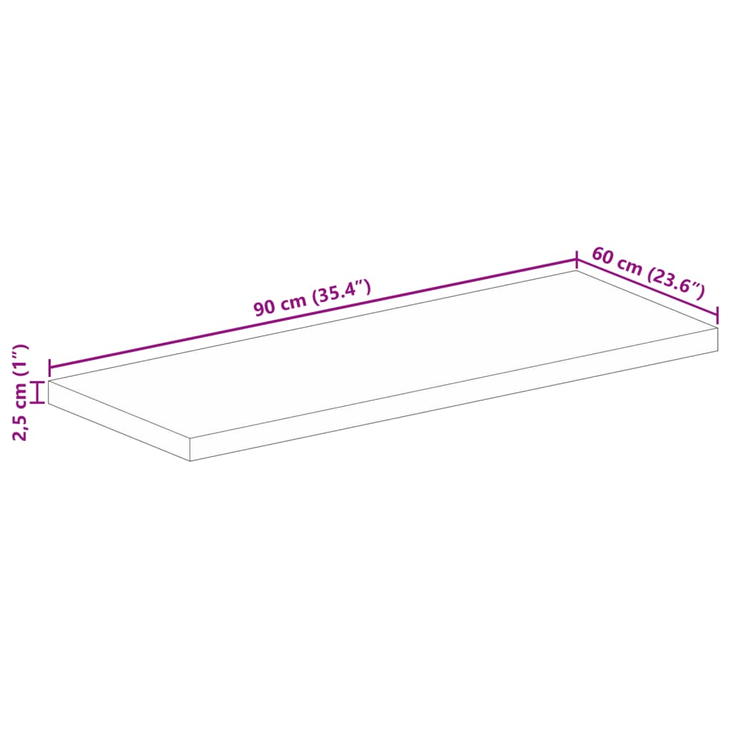Piano per Tavolo 90x60x2,5 cm Rettangolare Legno Massello Mango | homemem39