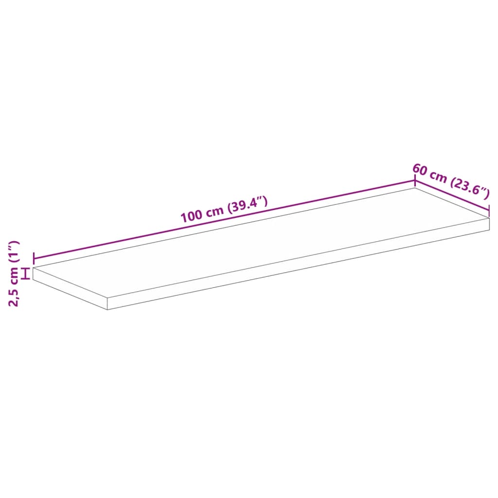 Piano per Tavolo 100x60x2,5cm Rettangolare Legno Massello Mango | homemem39